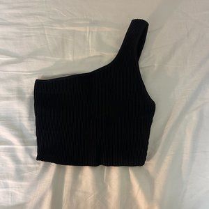 Aritzia Babaton Black Sculpt Knit One Shoulder Cropped Tank Size S